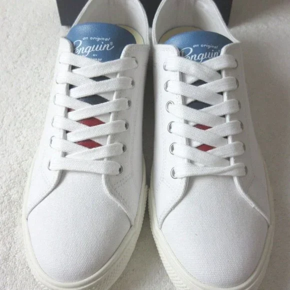 Original Penguin Men's Sam Stripe Classic Lace Up Canvas White Blue Shoes NIB - Picture 4 of 6